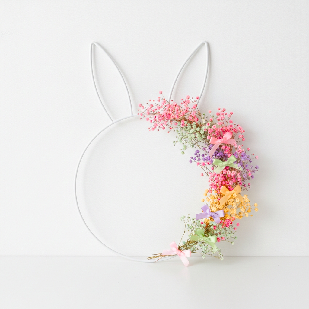 Dekorační kruh zajíc – bílá, 30 cm, kovová velikonoční dekorace